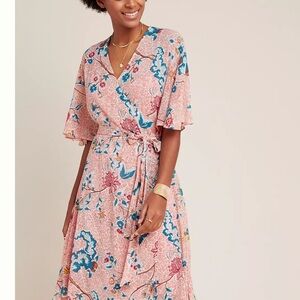 Anthropologie Floral Midi Dress - Pink and Blue
